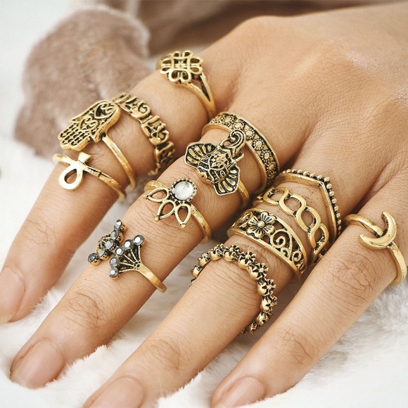 Jewelry - 12pcs Gold Boho Stack Ring Set